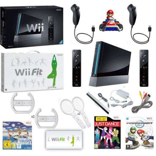 (With original boxes) BLACK Nintendo Wii Console MEGA Bundle, 2 Remotes Nunchuks Mario Kart Sports Just Dance wii Fit Balance Board