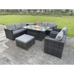 (9 seater, with covers) Oudoor Rattan Garden Furniture Gas Fire Pit Table