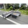 Fimous Aluminum Outdoor Garden Furniture Corner Sofa Gas Fire Pit Dining Table Sets Gas Heater Burner 7 Seater