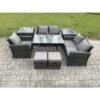 Fimous Garden Dining Set Wicker PE Rattan Outdoor Furniture Sofa with Rectangular Dining Table Double Seat Sofa 2 Side Tables Dark Grey Mixed
