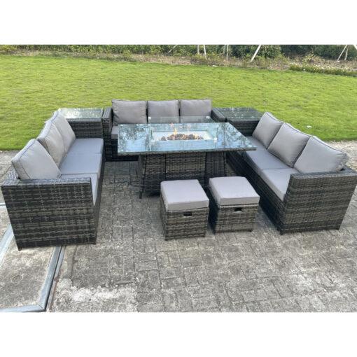 Fimous Rattan Garden Corner Furniture Gas Fire Pit Table Gas Heater Sets 11 Seater