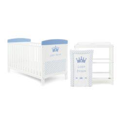 Grace Inspire Little Prince Cot Bed, 2 Piece Nursery Furniture Set with Changing Mat