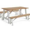 Habitat Burford Solid Wood Dining Table & 2 White Benches