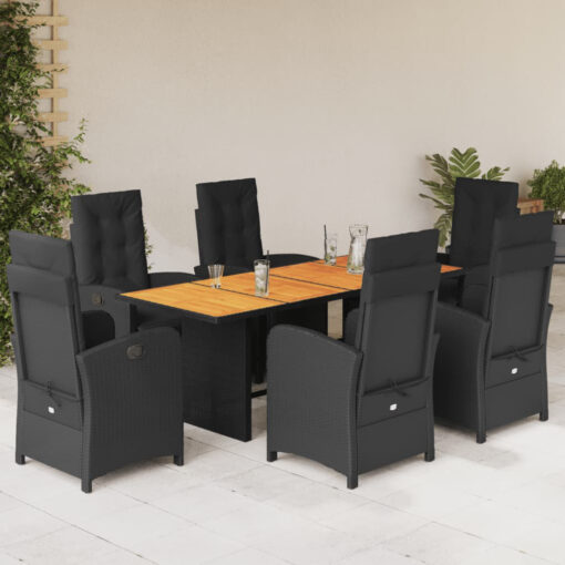 Lark Manor 7 Piece Garden Dining Set With Cushions Black Poly Rattan