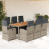 Lark Manor 9 Piece Garden Dining Set With Cushions Grey Poly Rattan