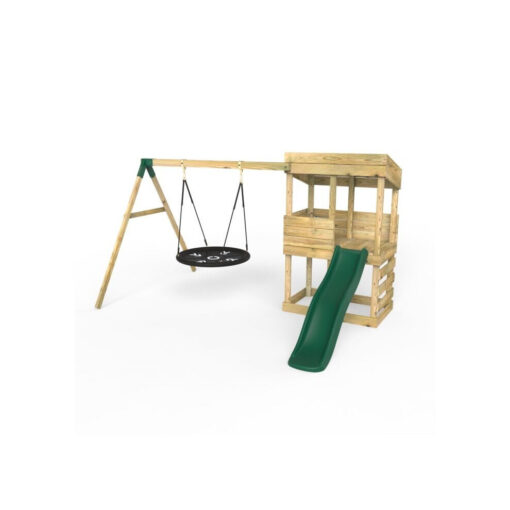 (Redwood - Nest Swing) Rebo Wooden Lookout Tower Playhouse with 6ft Slide