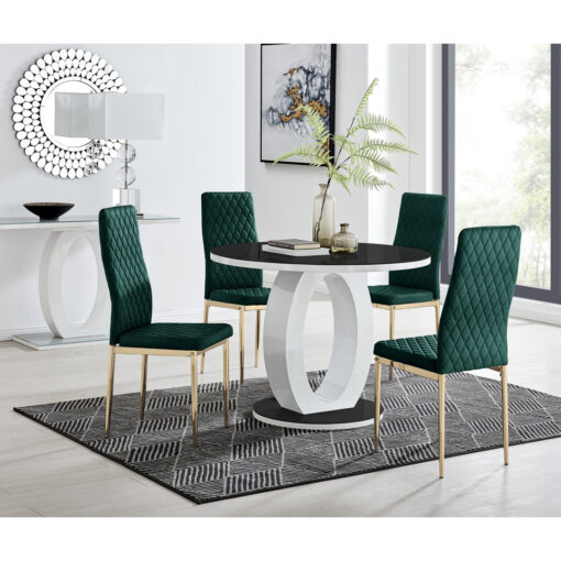 Scottsmoor Modern Halo 4 Seat Round Dining Table Set - Luxury Velvet Dining Chairs