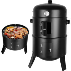 Smoker Oven, 3-in-1 Smoker Grill, Charcoal Grill, Smoking Barrel, Water Smoker, Including Air Slider, Thermometer, 2 Enamel Water Bowls, 3 Stainless S