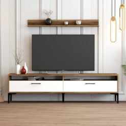 TV wall unit Dkatseri, Living room composition,180x35h47 cm, Walnut and White Marble