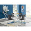 Tierra Glass and Chrome Metal Round Dining Table with 4 Luxury Velvet Dining Chairs