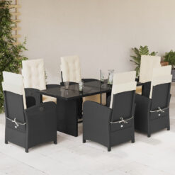 Vidaxl 7 Piece Garden Dining Set With Cushions Poly Rattan