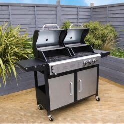 2+1 Burner Gas Grill & Charcoal Grill BBQ - Stainless Steel