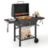 24" Charcoal Smoker Barbecue Combo Grill Trolley w/Side Tables &Wheels