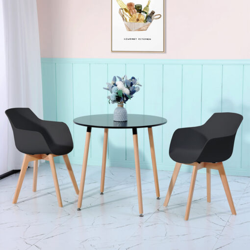 3PCS Round Dining Table Set With Armchairs, Black+White