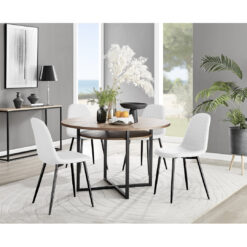 Adler Modern Wooden Round Dining Table Set with Shelf & 4 Luxury Faux Leather Dining Chairs