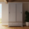 Atka 2 Door Combination Sliding Wardrobe. Solid Wood. Oak Top. 1 Drawer 120cm Wide OR 2 Drawer 150cm Wide..