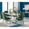 Atwater Minimalist Style Chrome & Marble Effect Dining Table Set with 6 Luxury Velvet Dining Chairs