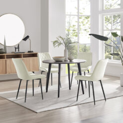 Bulkley Walnut Effect Round Dining Table & 4 Luxury Velvet Dining Chairs - Melamine Scratch Free Top