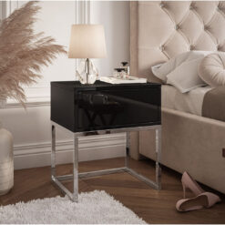 Carlos Bedside Table Blanco Glamor with Chrome Metal Frame