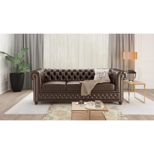 Chesterfield Erra 3 - Piece Living Room Set with Sleeping Function Made of Vegan Leather with Solid Wood Legs