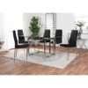 Chowchilla Minimalist Chrome And Glass Dining Table Set with 6 Quilted Faux Leather Chairs