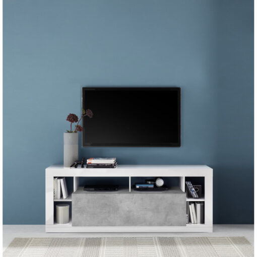 Genoa 1 Door 172cm White Gloss And Concrete Grey TV Stand