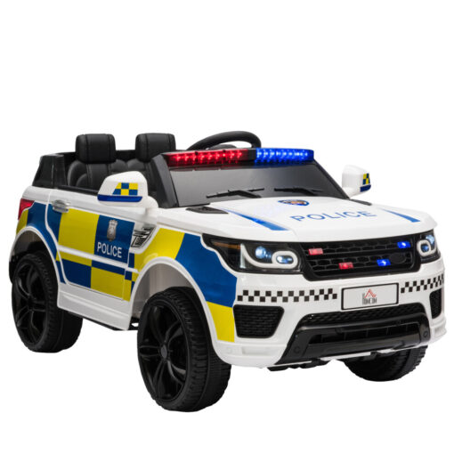 HOMCOM 12V Kid Electric Ride On Police Car w/ Remote Siren Bluetooth 3-6 Years