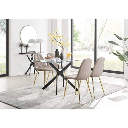 Lenworth Modern Metal and Glass Dining Table Set - Luxury Faux Leather Dining Chairs