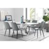 Marietta Chrome Metal & White High Gloss Dining Table Set - 6 Luxury Velvet Dining Chairs