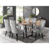 Modern Marble Effect And Silver Dining Table Set With 6 Luxury Button Velvet Dining Chairs