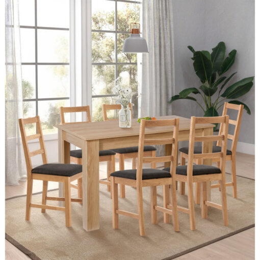 Newquay Oak Fixed Top Top 120Cm Table With 6 Ladder Back Oak Chairs With Beige Seat Pads