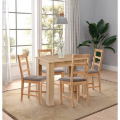 Newquay Oak Fixed Top Top 80Cm Table With 4 Ladder Back Oak Chairs With Steal Grey Seat Pads