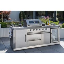 Norfolk Grills 4 Burner Free Standing Liquid Propane Gas Grill with Side Burner and Cabinet