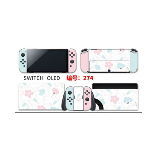 (OLED 274) Cute Pink Cloud Starry Moon Cat Dog Skin Sticker For Nintendo Switch OLED