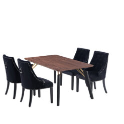 Paulus Dining Set Dining Table Set with an Extendable Table & 4 Velvet Upholstered Dining Chairs