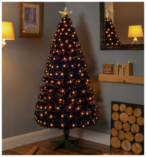 Premier Decorations 5ft Fibre Optic Christmas Tree - Black