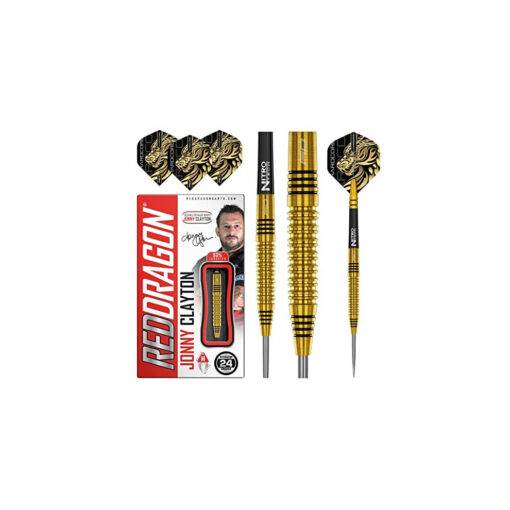 RED DRAGON Jonny Clayton Gold 24 Gram Professional Tungsten Darts Set with Flights and Stems