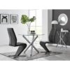 Seline Modern Round Dining Table Set in Glass and Chrome with 2 Modern Design Faux Leather Chairs