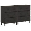 Set Of 2 Black Solid Wood Mango Side Cabinets - 60X33x75 Cm, Modern Storage Furniture