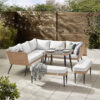 Shelles Garden 9 Seater Corner Sofa With Dining Table & Benches - Rattan Design (Cover Included)