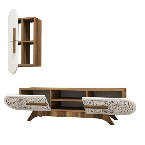 TV wall unit Dpascucc, Living room composition,145x35h37 cm, Walnut and White