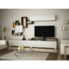 TV wall unit Dpiovan, Living room composition,210x37h47 cm, White and Walnut