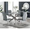 Vogo Modern Design Chrome and Glass Dining Table Set with 4 Upholstered Faux Leather Dining Chairs