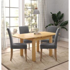 Waverly Oak Small Extending Table With 4 Grey Chair With Oak Legs