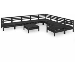 10 Piece Garden Lounge Set Black Solid Wood Pine Vidaxl Black