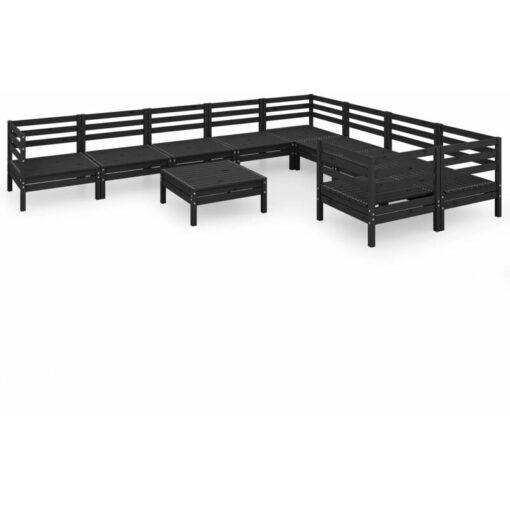 10 Piece Garden Lounge Set Black Solid Wood Pine Vidaxl Black