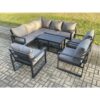 10 Seater Aluminium Outdoor Garden Furniture Set Patio Lounge Sofa with Oblong Coffee Table Chair 2 Small Footstools Dark Grey - Fimous