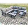 10 Seater Patio Outdoor Garden Furniture Aluminium Lounge Corner Sofa Set with Square Coffee Table 2 Small Footstools Dark Grey - Fimous