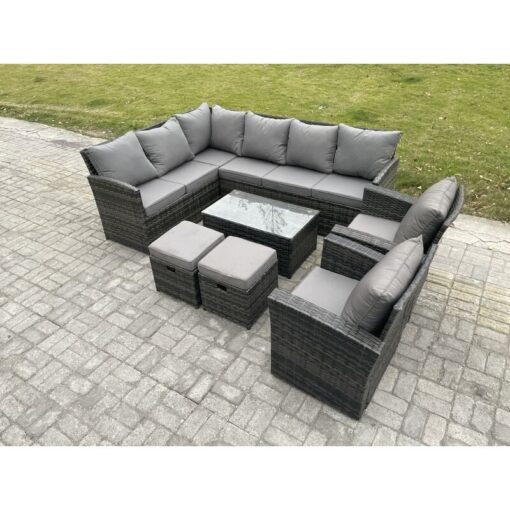 10 Seater Rattan Lounge Corner Sofa Set Wicker pe Outdoor Garden Furniture Set with Coffee Table 2 Small Footstools 2 Armchair Dark Grey Mixed