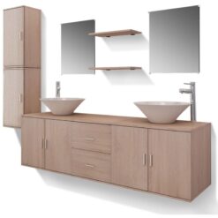 11 Piece Bathroom Furniture Set with Basin with Tap Beige vidaXL